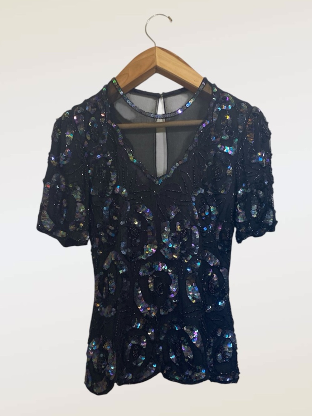 Vintage Laurence Kazar Hand Beaded Iridescent Silk Blouse Size Small